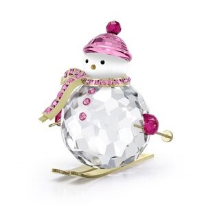 Swarovski Crystal Snowman Figurine with Pink Accents. New in box